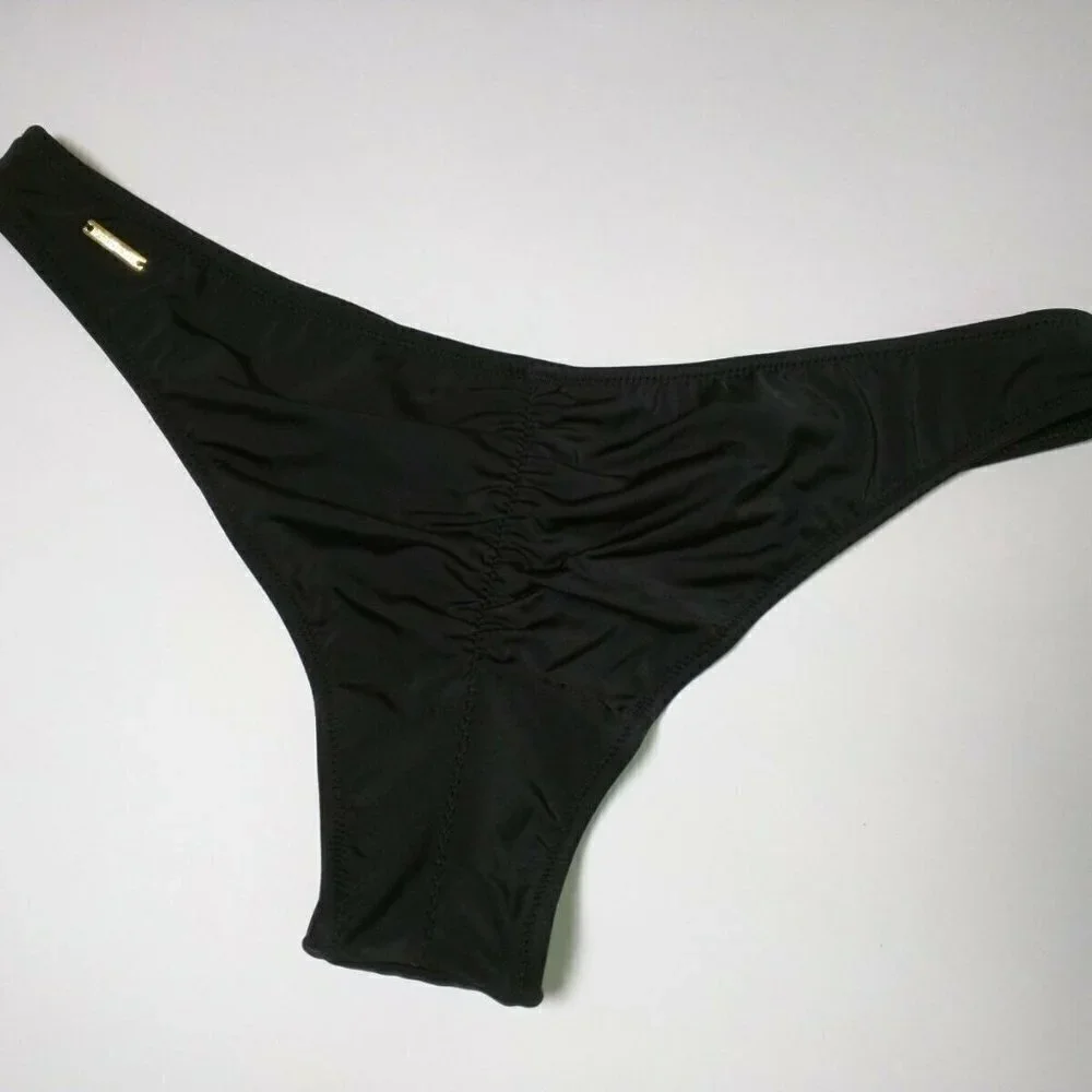 Victoria Secret Large L Itsy Bikini Bottom Cheeky Ruched Back Black Sexy VS